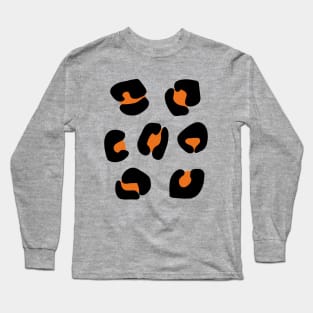 Large, Orange and Black, Leopard Spots Pack on Grey Long Sleeve T-Shirt